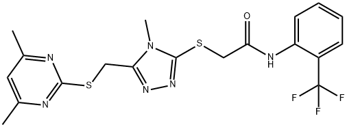 2-[(5-{[(4,6-dimethyl-2-pyrimidinyl)sulfanyl]methyl}-4-methyl-4H-1,2,4-triazol-3-yl)sulfanyl]-N-[2-(trifluoromethyl)phenyl]acetamide 结构式