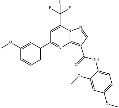 N-[2,4-bis(methyloxy)phenyl]-5-[3-(methyloxy)phenyl]-7-(trifluoromethyl)pyrazolo[1,5-a]pyrimidine-3-carboxamide 结构式