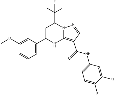 N-(3-chloro-4-fluorophenyl)-5-[3-(methyloxy)phenyl]-7-(trifluoromethyl)-4,5,6,7-tetrahydropyrazolo[1,5-a]pyrimidine-3-carboxamide 结构式