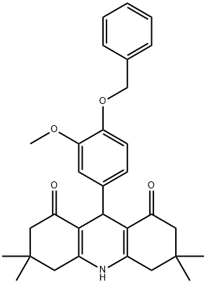 9-[4-(benzyloxy)-3-methoxyphenyl]-3,3,6,6-tetramethyl-3,4,6,7,9,10-hexahydro-1,8(2H,5H)-acridinedione 结构式