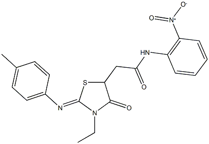 2-{3-ethyl-2-[(4-methylphenyl)imino]-4-oxo-1,3-thiazolidin-5-yl}-N-{2-nitrophenyl}acetamide 结构式