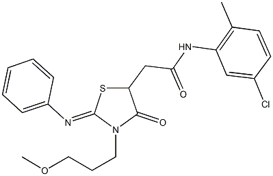 N-(5-chloro-2-methylphenyl)-2-[3-(3-methoxypropyl)-4-oxo-2-(phenylimino)-1,3-thiazolidin-5-yl]acetamide 结构式