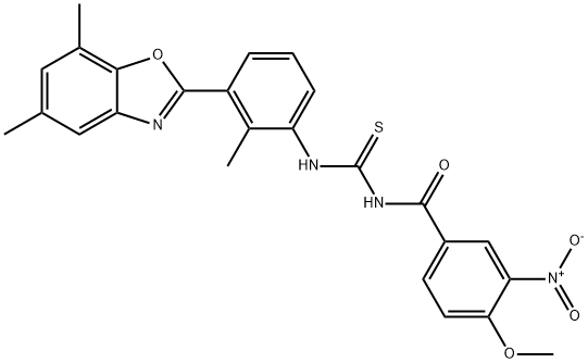 N-[3-(5,7-dimethyl-1,3-benzoxazol-2-yl)-2-methylphenyl]-N'-{3-nitro-4-methoxybenzoyl}thiourea 结构式