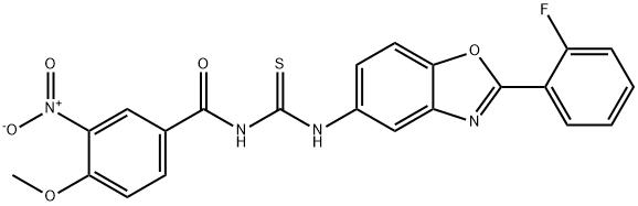 N-[2-(2-fluorophenyl)-1,3-benzoxazol-5-yl]-N'-{3-nitro-4-methoxybenzoyl}thiourea 结构式