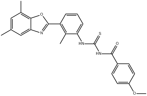 N-[3-(5,7-dimethyl-1,3-benzoxazol-2-yl)-2-methylphenyl]-N'-(4-methoxybenzoyl)thiourea 结构式
