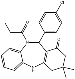 11-(4-chlorophenyl)-3,3-dimethyl-10-propionyl-2,3,4,5,10,11-hexahydro-1H-dibenzo[b,e][1,4]diazepin-1-one 结构式
