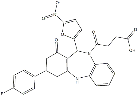 4-(3-(4-fluorophenyl)-11-{5-nitro-2-furyl}-1-oxo-1,2,3,4,5,11-hexahydro-10H-dibenzo[b,e][1,4]diazepin-10-yl)-4-oxobutanoic acid 结构式