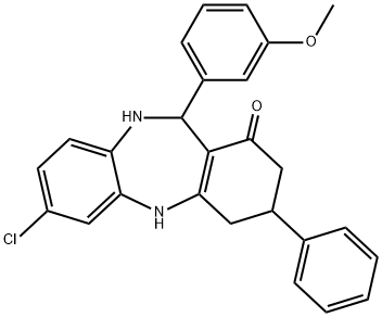 7-chloro-11-(3-methoxyphenyl)-3-phenyl-2,3,4,5,10,11-hexahydro-1H-dibenzo[b,e][1,4]diazepin-1-one 结构式