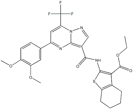 ethyl 2-({[5-(3,4-dimethoxyphenyl)-7-(trifluoromethyl)pyrazolo[1,5-a]pyrimidin-3-yl]carbonyl}amino)-4,5,6,7-tetrahydro-1-benzothiophene-3-carboxylate 结构式
