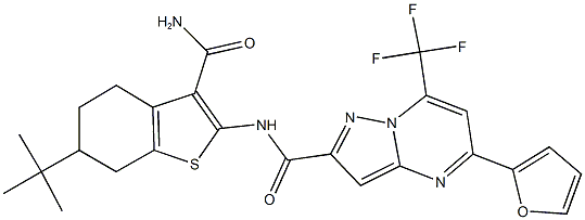 N-[3-(aminocarbonyl)-6-tert-butyl-4,5,6,7-tetrahydro-1-benzothien-2-yl]-5-(2-furyl)-7-(trifluoromethyl)pyrazolo[1,5-a]pyrimidine-2-carboxamide 结构式