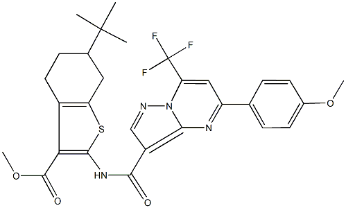 methyl 6-tert-butyl-2-({[5-(4-methoxyphenyl)-7-(trifluoromethyl)pyrazolo[1,5-a]pyrimidin-3-yl]carbonyl}amino)-4,5,6,7-tetrahydro-1-benzothiophene-3-carboxylate 结构式