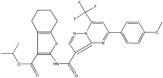 isopropyl 2-({[5-(4-methoxyphenyl)-7-(trifluoromethyl)pyrazolo[1,5-a]pyrimidin-3-yl]carbonyl}amino)-4,5,6,7-tetrahydro-1-benzothiophene-3-carboxylate 结构式
