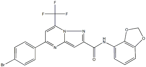 N-(1,3-benzodioxol-4-yl)-5-(4-bromophenyl)-7-(trifluoromethyl)pyrazolo[1,5-a]pyrimidine-2-carboxamide 结构式