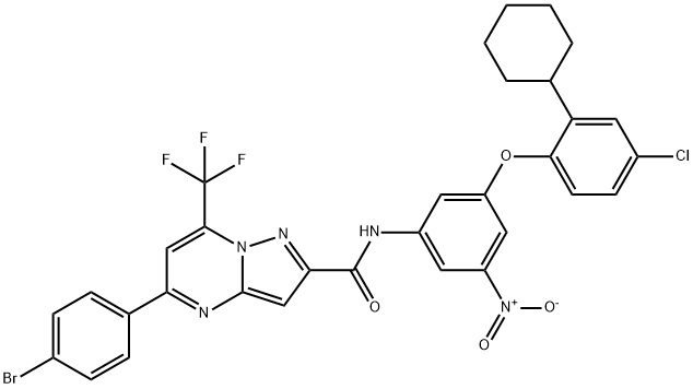 5-(4-bromophenyl)-N-{3-(4-chloro-2-cyclohexylphenoxy)-5-nitrophenyl}-7-(trifluoromethyl)pyrazolo[1,5-a]pyrimidine-2-carboxamide 结构式