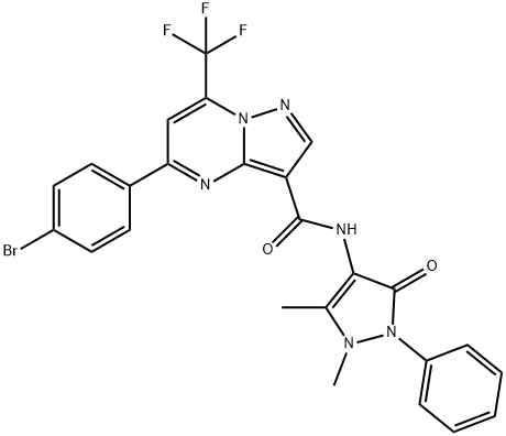 5-(4-bromophenyl)-N-(1,5-dimethyl-3-oxo-2-phenyl-2,3-dihydro-1H-pyrazol-4-yl)-7-(trifluoromethyl)pyrazolo[1,5-a]pyrimidine-3-carboxamide 结构式