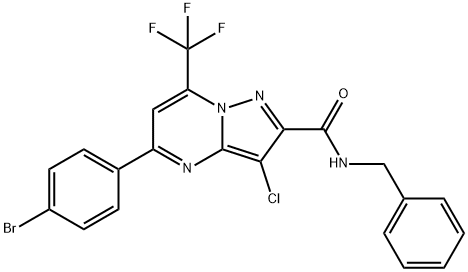 N-benzyl-5-(4-bromophenyl)-3-chloro-7-(trifluoromethyl)pyrazolo[1,5-a]pyrimidine-2-carboxamide 结构式