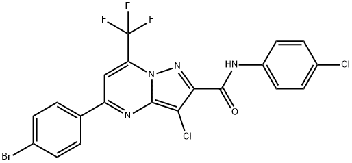 5-(4-bromophenyl)-3-chloro-N-(4-chlorophenyl)-7-(trifluoromethyl)pyrazolo[1,5-a]pyrimidine-2-carboxamide 结构式