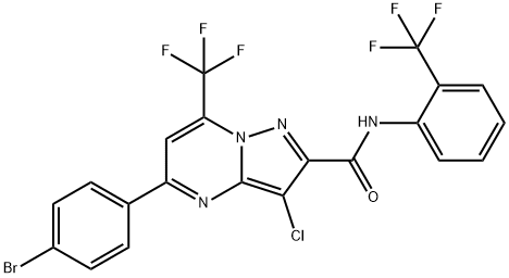 5-(4-bromophenyl)-3-chloro-7-(trifluoromethyl)-N-[2-(trifluoromethyl)phenyl]pyrazolo[1,5-a]pyrimidine-2-carboxamide 结构式