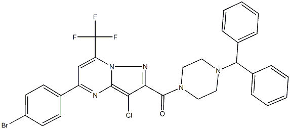 2-[(4-benzhydryl-1-piperazinyl)carbonyl]-5-(4-bromophenyl)-3-chloro-7-(trifluoromethyl)pyrazolo[1,5-a]pyrimidine 结构式