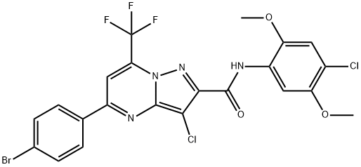 5-(4-bromophenyl)-3-chloro-N-(4-chloro-2,5-dimethoxyphenyl)-7-(trifluoromethyl)pyrazolo[1,5-a]pyrimidine-2-carboxamide 结构式