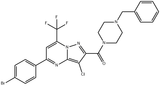 2-[(4-benzyl-1-piperazinyl)carbonyl]-5-(4-bromophenyl)-3-chloro-7-(trifluoromethyl)pyrazolo[1,5-a]pyrimidine 结构式