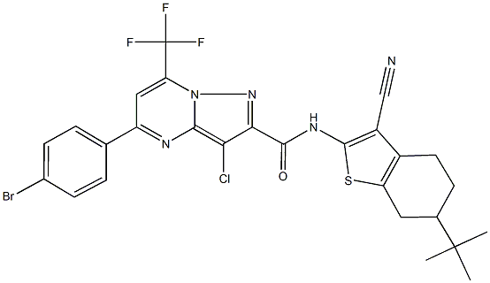 5-(4-bromophenyl)-N-(6-tert-butyl-3-cyano-4,5,6,7-tetrahydro-1-benzothien-2-yl)-3-chloro-7-(trifluoromethyl)pyrazolo[1,5-a]pyrimidine-2-carboxamide 结构式