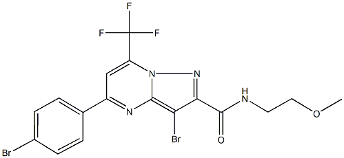 3-bromo-5-(4-bromophenyl)-N-(2-methoxyethyl)-7-(trifluoromethyl)pyrazolo[1,5-a]pyrimidine-2-carboxamide 结构式