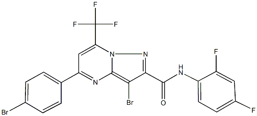 3-bromo-5-(4-bromophenyl)-N-(2,4-difluorophenyl)-7-(trifluoromethyl)pyrazolo[1,5-a]pyrimidine-2-carboxamide 结构式
