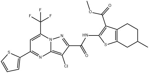 methyl 2-({[3-chloro-5-(2-thienyl)-7-(trifluoromethyl)pyrazolo[1,5-a]pyrimidin-2-yl]carbonyl}amino)-6-methyl-4,5,6,7-tetrahydro-1-benzothiophene-3-carboxylate 结构式