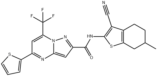 N-(3-cyano-6-methyl-4,5,6,7-tetrahydro-1-benzothien-2-yl)-5-(2-thienyl)-7-(trifluoromethyl)pyrazolo[1,5-a]pyrimidine-2-carboxamide 结构式