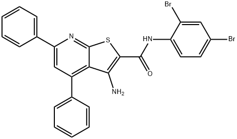 3-amino-N-(2,4-dibromophenyl)-4,6-diphenylthieno[2,3-b]pyridine-2-carboxamide 结构式