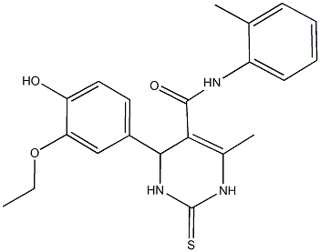 4-(3-ethoxy-4-hydroxyphenyl)-6-methyl-N-(2-methylphenyl)-2-thioxo-1,2,3,4-tetrahydro-5-pyrimidinecarboxamide 结构式