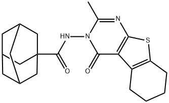 N-(2-methyl-4-oxo-5,6,7,8-tetrahydro[1]benzothieno[2,3-d]pyrimidin-3(4H)-yl)-1-adamantanecarboxamide 结构式