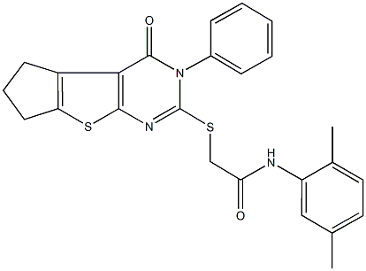 N-(2,5-dimethylphenyl)-2-[(4-oxo-3-phenyl-3,5,6,7-tetrahydro-4H-cyclopenta[4,5]thieno[2,3-d]pyrimidin-2-yl)sulfanyl]acetamide 结构式