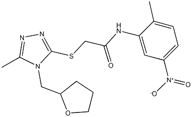 N-{5-nitro-2-methylphenyl}-2-{[5-methyl-4-(tetrahydro-2-furanylmethyl)-4H-1,2,4-triazol-3-yl]sulfanyl}acetamide 结构式