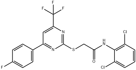 N-(2,6-dichlorophenyl)-2-{[4-(4-fluorophenyl)-6-(trifluoromethyl)-2-pyrimidinyl]sulfanyl}acetamide 结构式