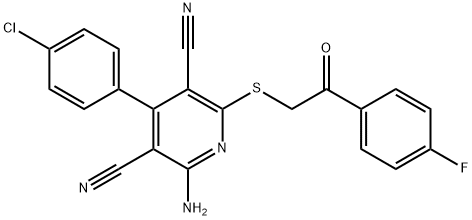 2-amino-4-(4-chlorophenyl)-6-{[2-(4-fluorophenyl)-2-oxoethyl]sulfanyl}-3,5-pyridinedicarbonitrile 结构式