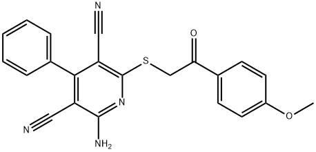 2-amino-6-{[2-(4-methoxyphenyl)-2-oxoethyl]sulfanyl}-4-phenyl-3,5-pyridinedicarbonitrile 结构式