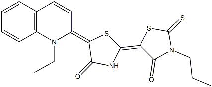 5-(1-ethyl-2(1H)-quinolinylidene)-3'-propyl-2'-thioxo-2,5'-bis[1,3-thiazolidin-2-ylidene]-4,4'-dione 结构式