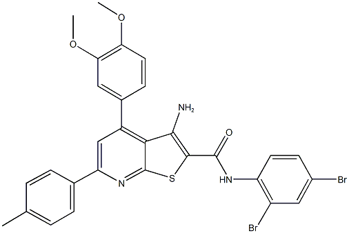 3-amino-N-(2,4-dibromophenyl)-4-(3,4-dimethoxyphenyl)-6-(4-methylphenyl)thieno[2,3-b]pyridine-2-carboxamide 结构式