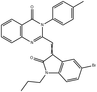 2-[(5-bromo-2-oxo-1-propyl-1,2-dihydro-3H-indol-3-ylidene)methyl]-3-(4-methylphenyl)-4(3H)-quinazolinone 结构式