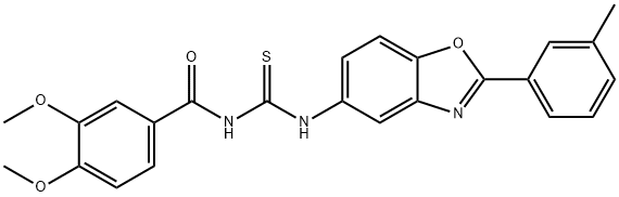 N-(3,4-dimethoxybenzoyl)-N'-[2-(3-methylphenyl)-1,3-benzoxazol-5-yl]thiourea 结构式