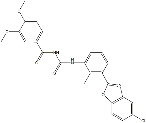 N-[3-(5-chloro-1,3-benzoxazol-2-yl)-2-methylphenyl]-N'-(3,4-dimethoxybenzoyl)thiourea 结构式