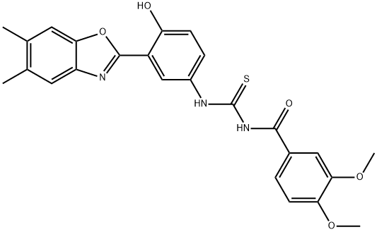 N-(3,4-dimethoxybenzoyl)-N'-[3-(5,6-dimethyl-1,3-benzoxazol-2-yl)-4-hydroxyphenyl]thiourea 结构式