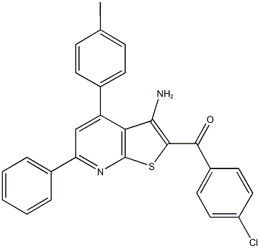 [3-amino-4-(4-methylphenyl)-6-phenylthieno[2,3-b]pyridin-2-yl](4-chlorophenyl)methanone 结构式