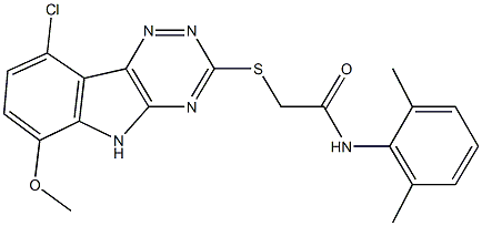 2-{[9-chloro-6-(methyloxy)-5H-[1,2,4]triazino[5,6-b]indol-3-yl]sulfanyl}-N-(2,6-dimethylphenyl)acetamide 结构式