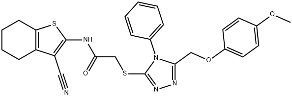 N-(3-cyano-4,5,6,7-tetrahydro-1-benzothien-2-yl)-2-({5-[(4-methoxyphenoxy)methyl]-4-phenyl-4H-1,2,4-triazol-3-yl}sulfanyl)acetamide 结构式