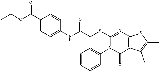 ethyl 4-({[(5,6-dimethyl-4-oxo-3-phenyl-3,4-dihydrothieno[2,3-d]pyrimidin-2-yl)sulfanyl]acetyl}amino)benzoate 结构式