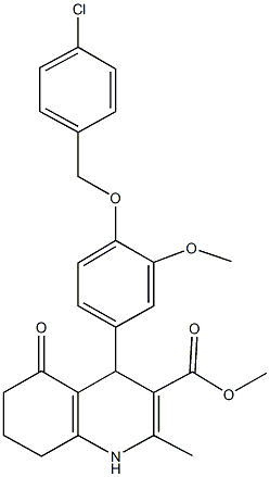 methyl 4-{4-[(4-chlorobenzyl)oxy]-3-methoxyphenyl}-2-methyl-5-oxo-1,4,5,6,7,8-hexahydro-3-quinolinecarboxylate 结构式