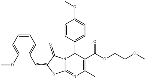 2-methoxyethyl 2-(2-methoxybenzylidene)-5-(4-methoxyphenyl)-7-methyl-3-oxo-2,3-dihydro-5H-[1,3]thiazolo[3,2-a]pyrimidine-6-carboxylate 结构式